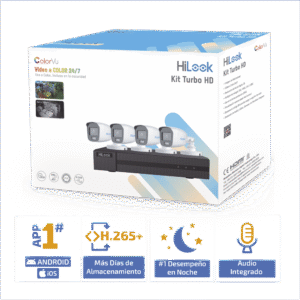 HL1080CV_A-LIST-h Kit HiLook TurboHD 1080p / DVR 4 Canales / 4 Cámaras Bala ColorVu con Micrófono Integrado
