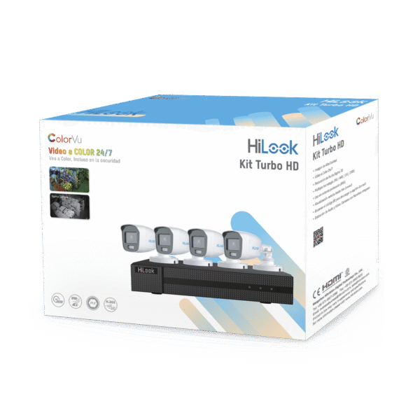Kit HiLook TurboHD 1080p / DVR 4 Canales / 4 Cámaras Bala ColorVu con Micrófono Integrado
