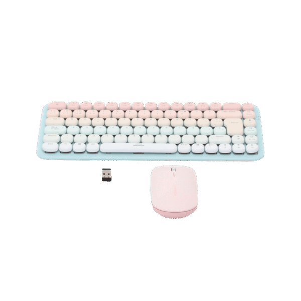 25178-AD-1-l Paquete de Teclado y Mouse | 85 teclas en Español | Bluetooth y 2.4GHz | Mouse Ambidiestro | Sensor de DPI ajustable | Efectos de Iluminación del Teclado | Amplia compatibilidad | Color Rosa.