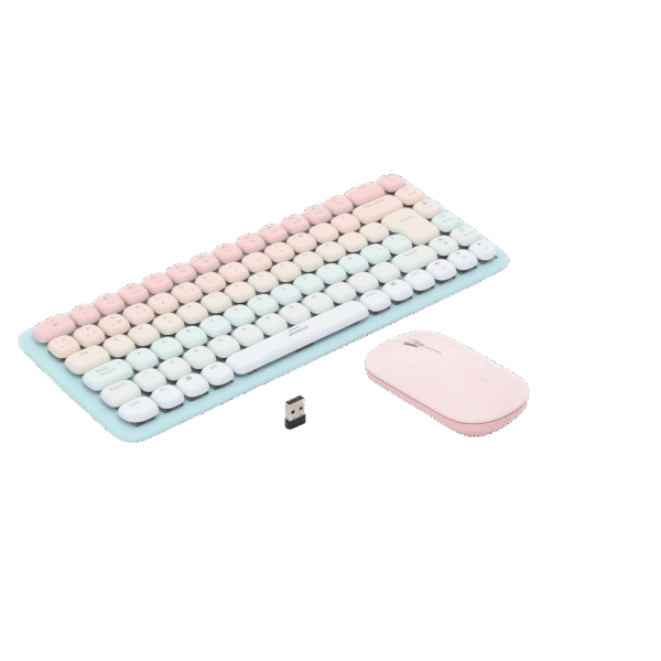 25178-AD-2-l Paquete de Teclado y Mouse | 85 teclas en Español | Bluetooth y 2.4GHz | Mouse Ambidiestro | Sensor de DPI ajustable | Efectos de Iluminación del Teclado | Amplia compatibilidad | Color Rosa.