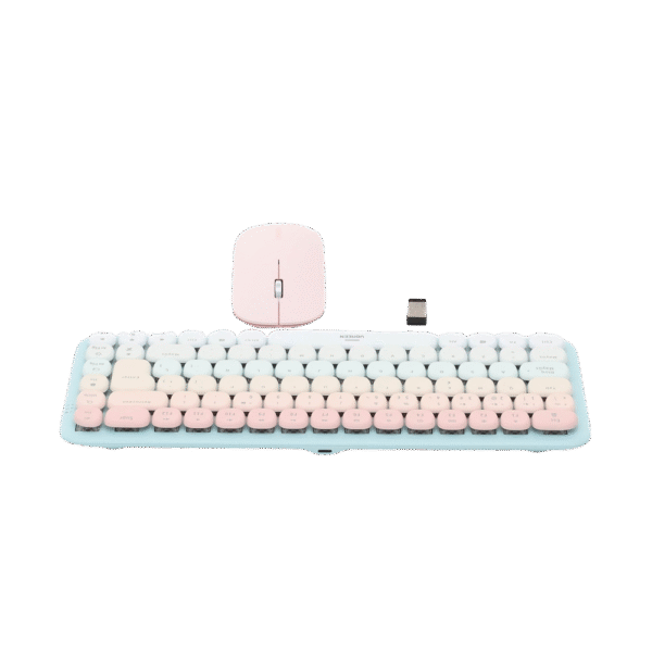25178-AD-3-l Paquete de Teclado y Mouse | 85 teclas en Español | Bluetooth y 2.4GHz | Mouse Ambidiestro | Sensor de DPI ajustable | Efectos de Iluminación del Teclado | Amplia compatibilidad | Color Rosa.