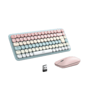 Paquete de Teclado y Mouse | 85 teclas en Español | Bluetooth y 2.4GHz | Mouse Ambidiestro | Sensor de DPI ajustable | Efectos de Iluminación del Teclado | Amplia compatibilidad | Color Rosa.