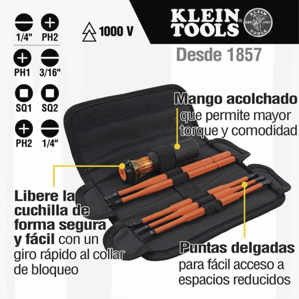 Juego de Desarmadores Intercambiables con Aislamiento 8 en 1.