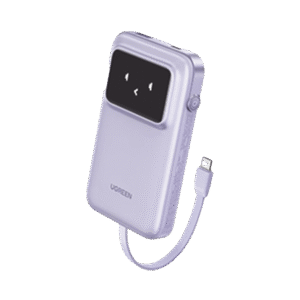 Power Bank Serie Uno | 10000mAh | 30W | con Cable USB-C Incorporado | 2 Salidas 30W Max. | Pantalla Inteligente | Carcasa Ignifuga | Aprobado por Aerolíneas.| Color Purple.