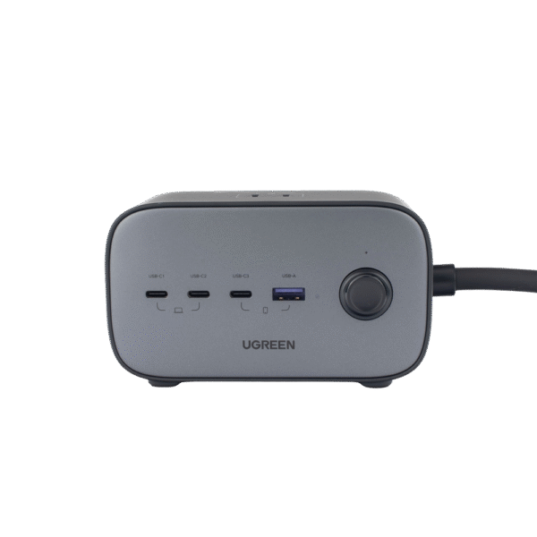 Cargador de Escritorio y Tomacorriente Múltiple | 3 Puertos USB-C | 1 Puertos USB-A | 3 Tomacorriente de CA | Tecnología GaN II | 1 USB 100W PD | Carga Rápida | Diseño Innovador en Forma de Cubo | Interruptor de Apagado.
