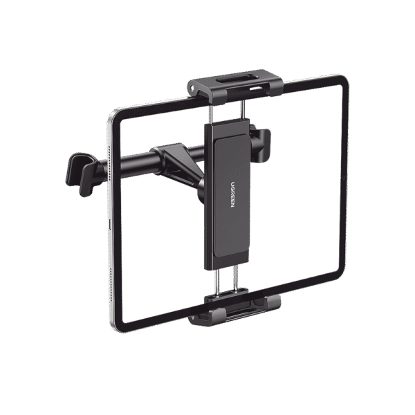 Soporte de Celular para Reposacabezas de automóvil / Compatibilidad con dispositivos de 4.7'' a 12.9'' / Ajustable de 101-144mm / Rotación de 360° / Goma Anti-Arañazos / Diseño Plegable / Anti Vibración / Aluminio +