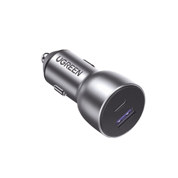 Cargador de Auto 52.5W | Puerto USB-A y USB-C | Carga Rápida | Compatible con Vehículos de 12 y 24 VCD | PD3.0 + QC3.0 | Chip Inteligente | Diseño Compacto Mayor Eficiencia Energética | Caja de Aluminio.