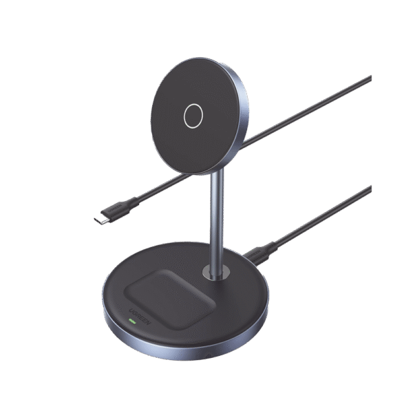 90668-l Soporte de Carga Inalámbrica | 3 en 1 | Compatible con MagSafe | Perfecto para iPhone y AirPods | Carga Rápida Adaptativa /Simultanea | Múltiples Protecciones | Luz Indicadora LED | Aleación de Aluminio | Incluye Cable