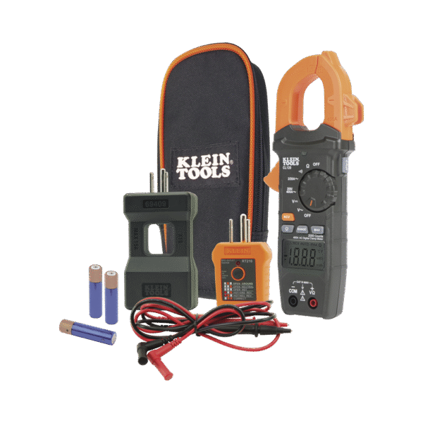CL120KIT-l Kit de Amperímetro de Gancho (400A CA) con Probador de Fase y Divisor (para medir corriente sin cortar el cable).
