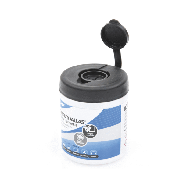 COMPUTOALLAS-LAT-IZQ-l Toallas húmedas antibacteriales, para limpieza de gabinetes, equipos de cómputo, audio, vídeo y telefonía, 30 piezas