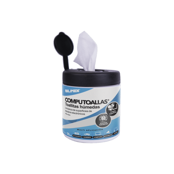 COMPUTOALLAS-l Toallas húmedas antibacteriales, para limpieza de gabinetes, equipos de cómputo, audio, vídeo y telefonía, 30 piezas