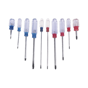 Juego de 10 Desarmadores Mango Plástico (Uso Ligero), Puntas magnética, 5 Puntas Planas (-) y 5 Puntas Phillips. (+)