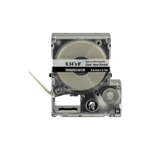 H000X034H1M-l Casete de Etiquetas de Poliolefina de Cinta Continua, Tubo Termocontráctil, 8.6 (0.34 in) mm de Ancho y 2.4 m de largo, Para Cables de 1.5 a 4.8 mm (18-12 AWG) de Diámetro, Color Blanco