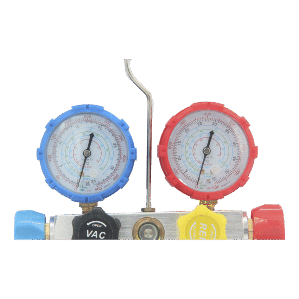 HBSBZ6-AD-3-l Juego de manómetros para aire acondicionado marca EPCOM Power Line, herramienta de carga de refrigerante, doble válvula con adaptadores de acoplamiento rápido, manguera de 1.5 metros para refrigerantes : R410A, R32, R134A, R22