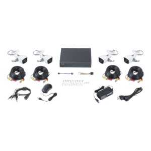 HL24LQKITSM(B)-AD-1-h KIT HiLook TurboHD 1080p Exteriores / DVR 4 canales / 4 Cámaras Bala de Metal / H.265+ / 1 Fuente de Poder Profesional / Accesorios de Instalación / App gratis para celular