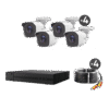 KIT HiLook TurboHD 1080p Exteriores / DVR 4 canales / 4 Cámaras Bala de Metal / H.265+ / 1 Fuente de Poder Profesional / Accesorios de Instalación / App gratis para celular