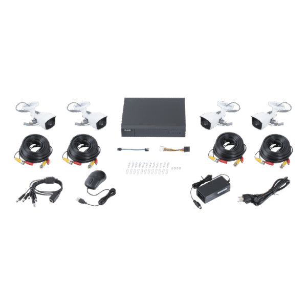 KIT TurboHD 1080p / DVR 8 canales con H.265+ / 4 Cámaras Bala Metálicas / Fuente de Poder / Accesorios de Instalación