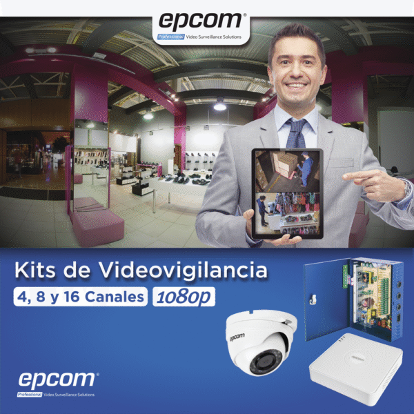 KIT TurboHD 1080p / DVR 16 Canales / 8 Cámaras Bala (exterior 2.8 mm) / 8 Cámaras Eyeball (exterior 2.8 mm) / Transceptores / Conectores / Fuente de Poder Profesional