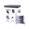 KIT TurboHD 1080p / DVR 16 Canales / 8 Cámaras Bala (exterior 2.8 mm) / 8 Cámaras Eyeball (exterior 2.8 mm) / Transceptores / Conectores / Fuente de Poder Profesional