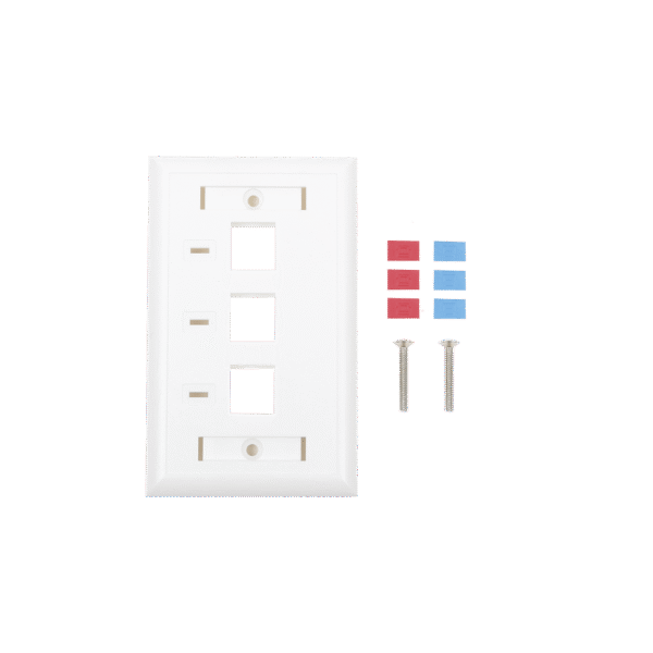 Placa de pared, de 3 puertos, Keystone, con espacio para etiqueta - Color Blanco