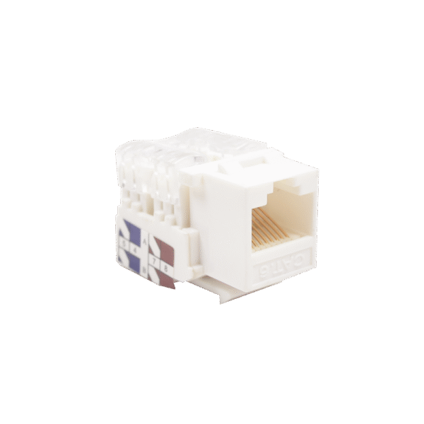 LPKJ601WH-LAT-IZQ-l Módulo Jack Keystone Cat6 con terminación 110 (Punchdown) para faceplate - Color Blanco