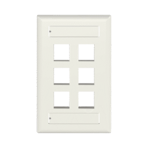 Placa de Pared Vertical, Salida Para 6 Puertos Keystone, Con Espacios Para Etiquetas, Color Blanco Mate