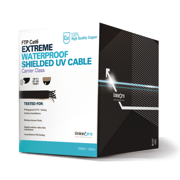PROCAT6EXTLITE-l Bobina de cable 305 Metros Cat6+ CALIBRE 23, Climas EXTREMOS, Color negro, sin blindar, para intemperie.