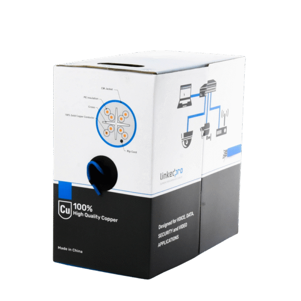 PROCAT6PLUS-AD-1-l Bobina de cable de 305 metros Cat6+, CM, CALIBRE 23 ALTO RENDIMIENTO, ETL,UL, color azul, super flexible, para aplicaciones de video vigilancia, video HD, y redes de datos. Uso interior.