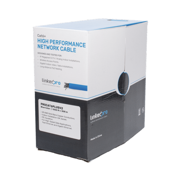 PROCAT6PLUSV2-l Bobina de cable de 305 metros Cat6+, CM, CALIBRE 23 ALTO RENDIMIENTO, ETL,UL, color azul, super flexible, para aplicaciones de video vigilancia, video HD, y redes de datos. Uso interior.