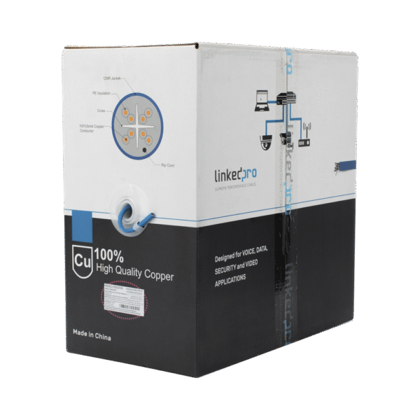 PROCAT6R-l Bobina de cable de 305 metros Cat6+, CMR, CALIBRE 23 ALTO RENDIMIENTO, ETL,UL, color azul, super flexible, para aplicaciones de video vigilancia, video HD, y redes de datos. Uso interior.