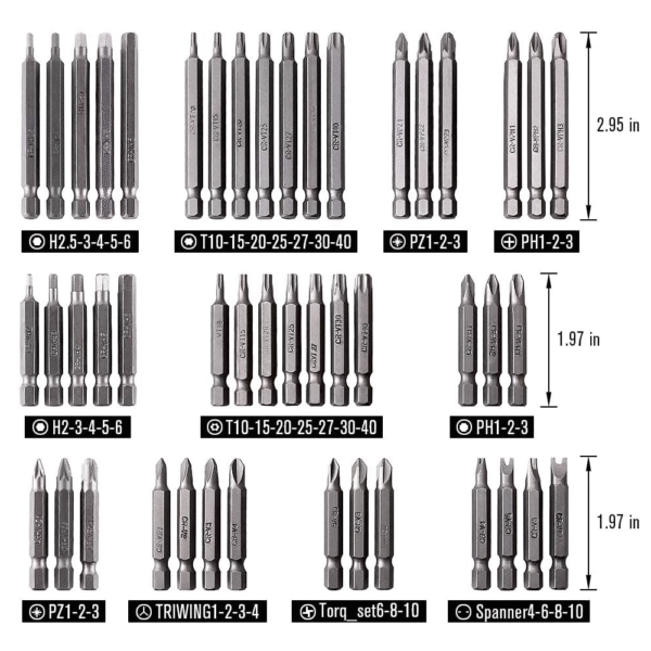 PSTC01003-AD-4-l Juego de 208 Puntas para Taladro Entrada Hexagonal 1/4". Incluye Estuche.
