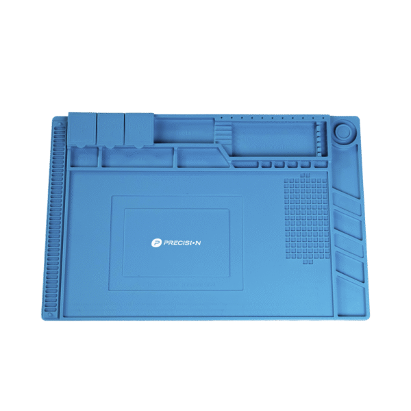 PSTS03001-AD-2-l Tapete de silicona de 45 x 30 cm, resistente al calor con áreas magnéticas y de almacenamiento de componentes, ideal para la reparación de equipos y tarjetas electrónicas.