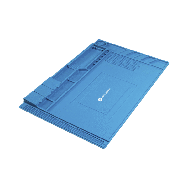 PSTS03001-AD-3-l Tapete de silicona de 45 x 30 cm, resistente al calor con áreas magnéticas y de almacenamiento de componentes, ideal para la reparación de equipos y tarjetas electrónicas.