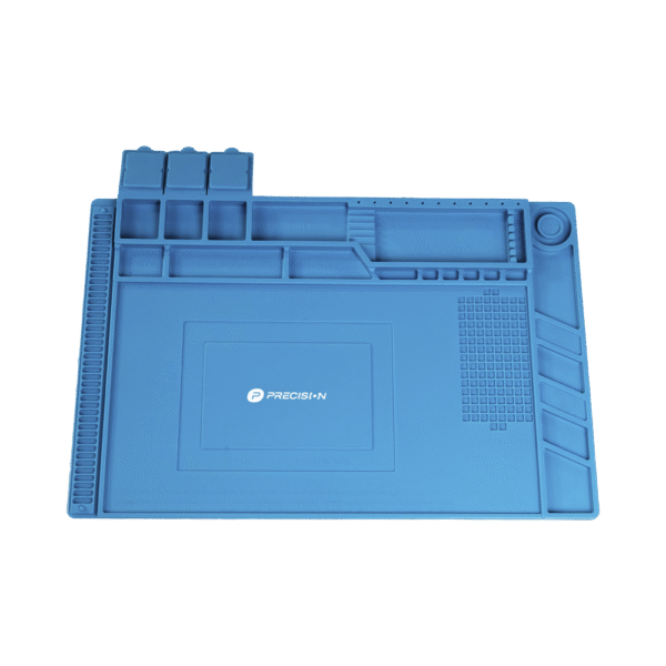 PSTS03001-l Tapete de silicona de 45 x 30 cm, resistente al calor con áreas magnéticas y de almacenamiento de componentes, ideal para la reparación de equipos y tarjetas electrónicas.