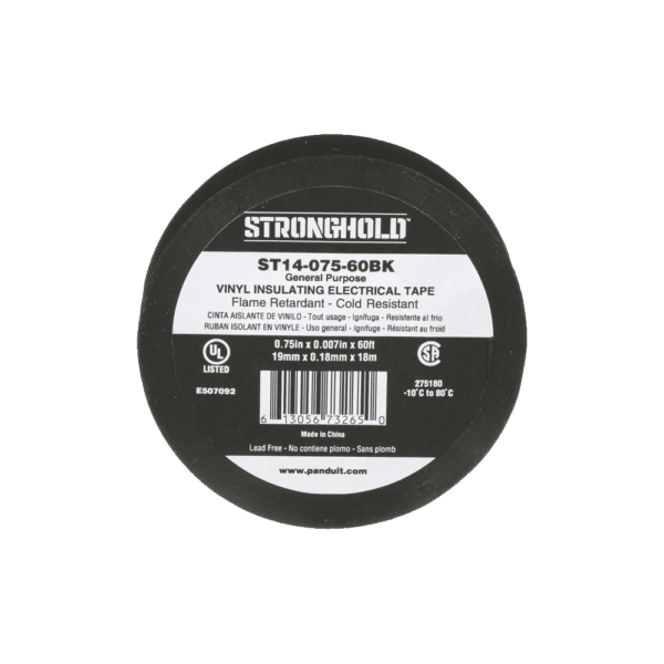Cinta Eléctrica STRONGHOLD para Aislar, de PVC, Uso General Reparación y Mantenimiento, Grosor de 0.18mm (7 mil), Ancho de 19mm, y 18m de Largo Color Negro