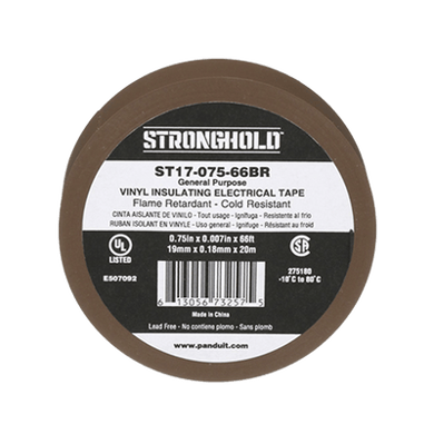 ST1707566BR-p Cinta Eléctrica STRONGHOLD para Aislar, de PVC, Uso General Reparación y Mantenimiento, Grosor de 0.18mm (7 mil), Ancho de 19mm, y 20m de Largo Color Café