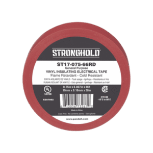 Cinta Eléctrica STRONGHOLD para Aislar, de PVC, Uso General Reparación y Mantenimiento, Grosor de 0.18mm (7 mil), Ancho de 19mm, y 18m de Largo Color Rojo