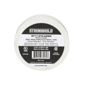 Cinta Eléctrica STRONGHOLD para Aislar, de PVC, Uso General Reparación y Mantenimiento, Grosor de 0.18mm (7 mil), Ancho de 19mm, y 18m de Largo Color Blanco
