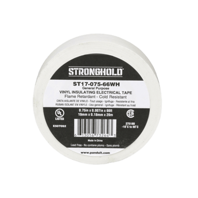 Cinta Eléctrica STRONGHOLD para Aislar, de PVC, Uso General Reparación y Mantenimiento, Grosor de 0.18mm (7 mil), Ancho de 19mm, y 18m de Largo Color Blanco