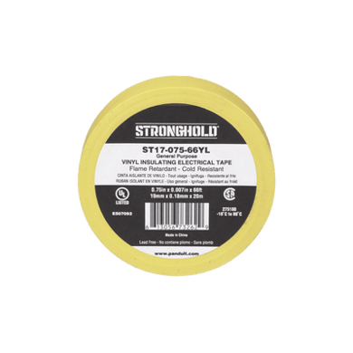 ST1707566YL-p Cinta Eléctrica STRONGHOLD para Aislar, de PVC, Uso General Reparación y Mantenimiento, Grosor de 0.18mm (7 mil), Ancho de 19mm, y 18m de Largo Color Amarillo