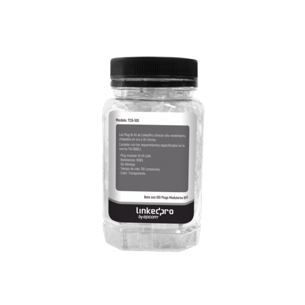 TC6100-AD-1-l Bote con 100 Piezas de Plug Modular RJ45 Cat6 sin blindaje, chapado de oro a 30 micras para durabilidad extrema