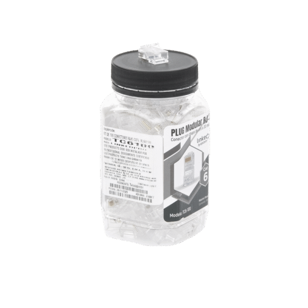 TC6100-AD-2-l Bote con 100 Piezas de Plug Modular RJ45 Cat6 sin blindaje, chapado de oro a 30 micras para durabilidad extrema