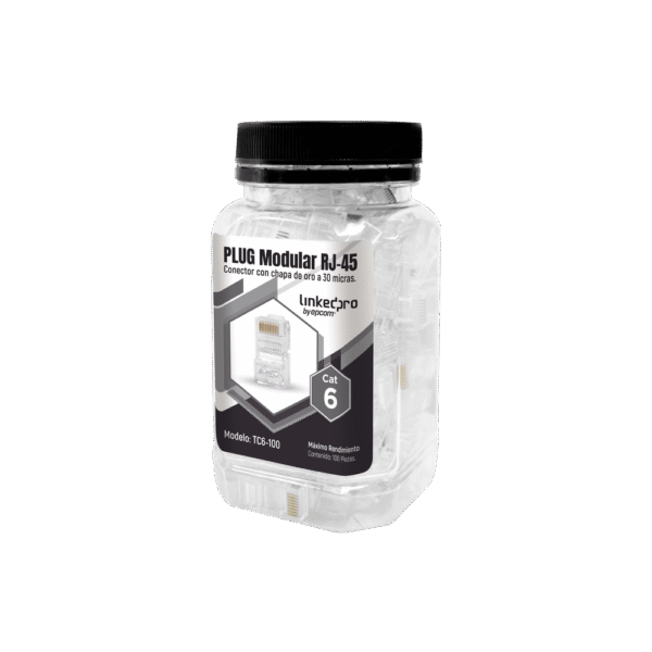TC6100-l Bote con 100 Piezas de Plug Modular RJ45 Cat6 sin blindaje, chapado de oro a 30 micras para durabilidad extrema