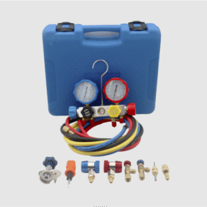 portada_0S1000 Juego de manómetros para aire acondicionado marca EPCOM Power Line, herramienta de carga de refrigerante, doble válvula con adaptadores de acoplamiento rápido, manguera de 1.5 metros para refrigerantes : R410A, R32, R134A, R22