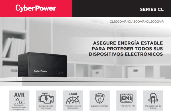 Regulador De Voltaje de 2000VA/1000W, Entrada NEMA 5-15P, Con 8 Salidas NEMA 5-15R y Supresión de Picos a 245 Joules